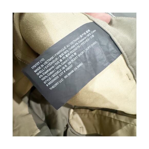 Theory High-Rise Pleated Shorts in Stretch Cotton Twill Olive Size 10 NWOT - Picture 10 of 12